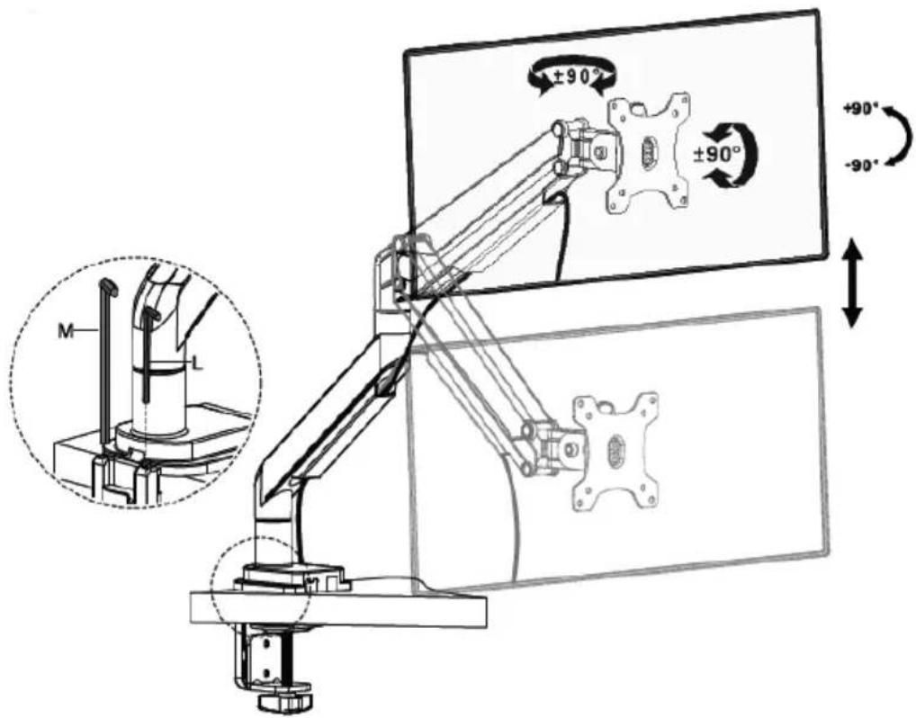 Digitus DA-90394 - Universal Single Monitor Mount with Gas Spring and Clamp Mount - 14