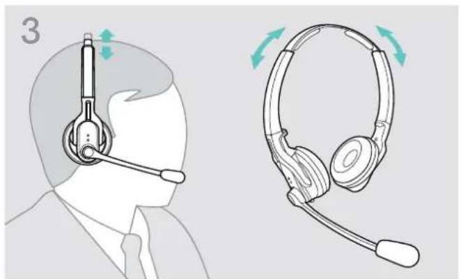 SENNHEISER IMPACT D 30 Phone - Réglage et port du micro-casque D 30 HS - 3