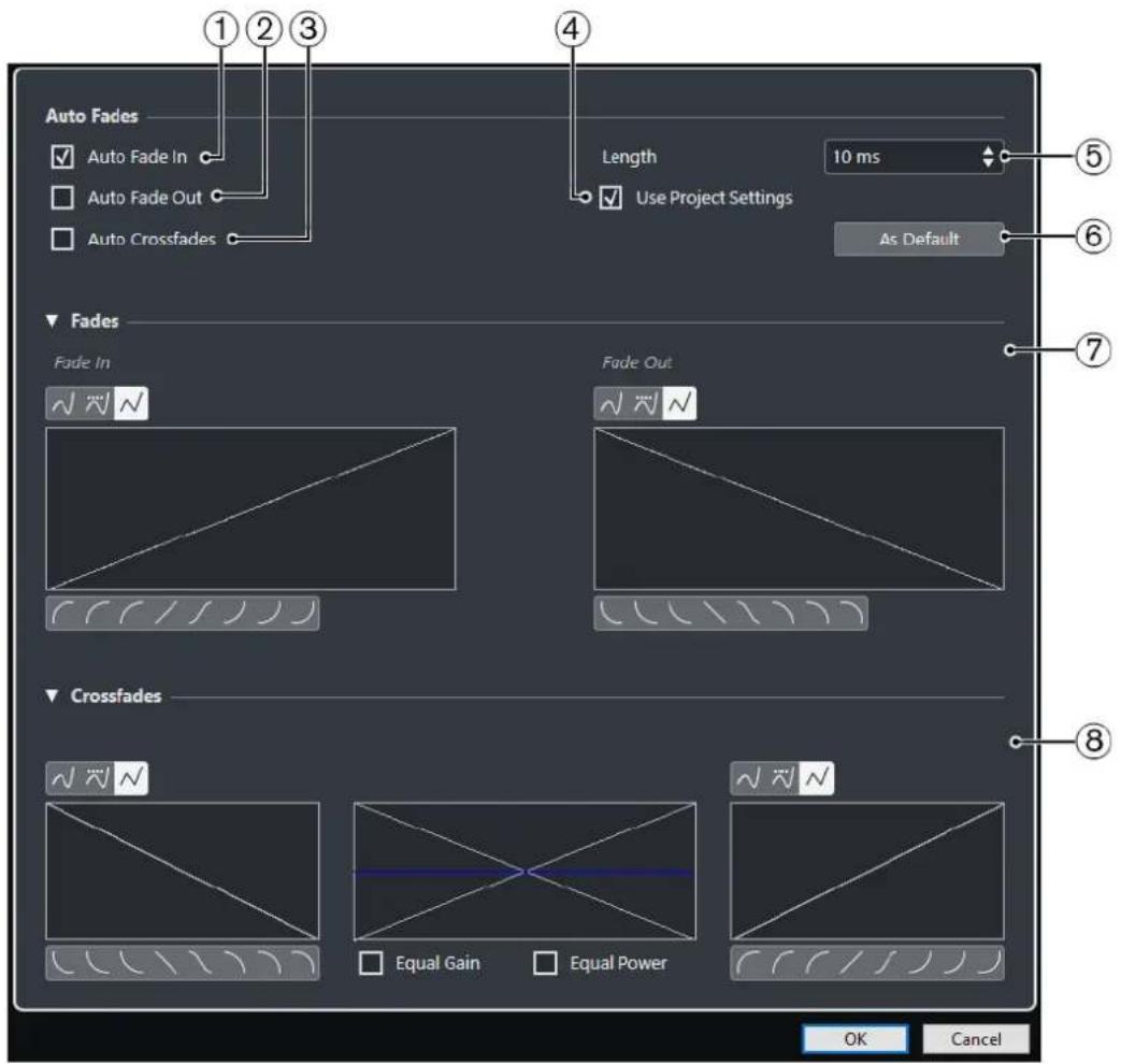 STEINBERG Cubase AI 11 - Boîte de dialogue Fondus automatiques - 1