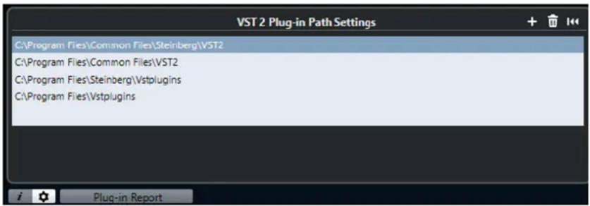 VST 2 Plug-in Path Settings C:\Program Files\Common Files\Steinberg\VST2 C:\Program Files\Common Files\VST2 C:\Program Files\Steinberg\Vstplugins C:\Program Files\Vstplugins i Plug-in Report