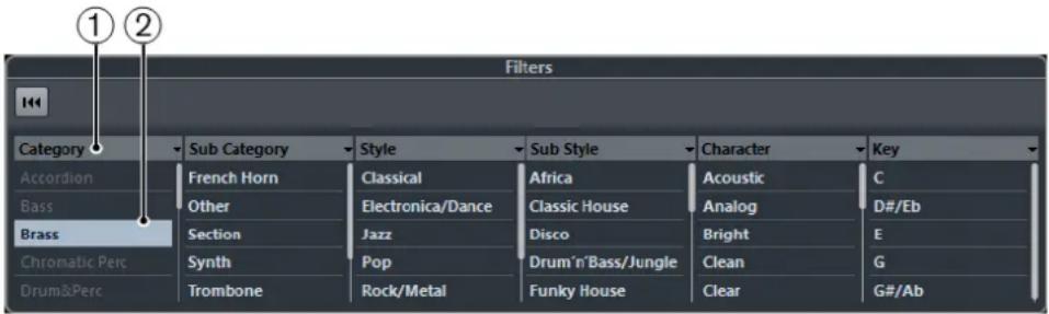 STEINBERG Cubase AI 11 - Filtre d'attributs - 1