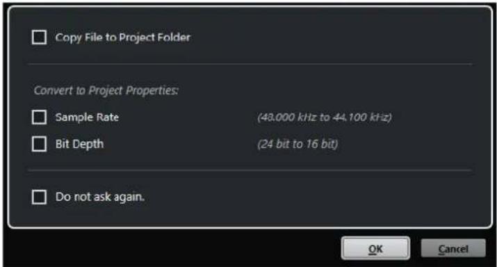 STEINBERG Cubase AI 11 - Boîte de dialogue Options d'import pour les fichiers audio - 1