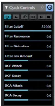 Quick Controls Filter Cutoff 22000 Filter Resonance 0.0 Filter Distortion 0.0 Filter Env Amount 0 DCF Attack 0.0 DCF Decay 0.0 DCA Attack 0.0 DCA Decay 0.0