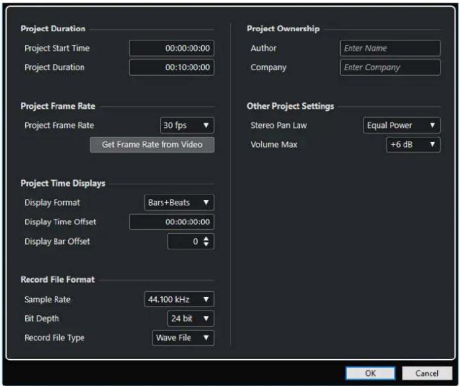 STEINBERG Cubase AI 11 - Boîte de dialogue Configuration du projet - 1
