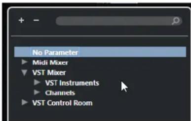 No Parameter ► Midi Mixer ► VST Mixer ► VST Instruments ► Channels ► VST Control Room