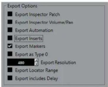 STEINBERG Cubase AI 11 - Boîte de dialogue Options d'exportation pour les fichiers MIDI - 1