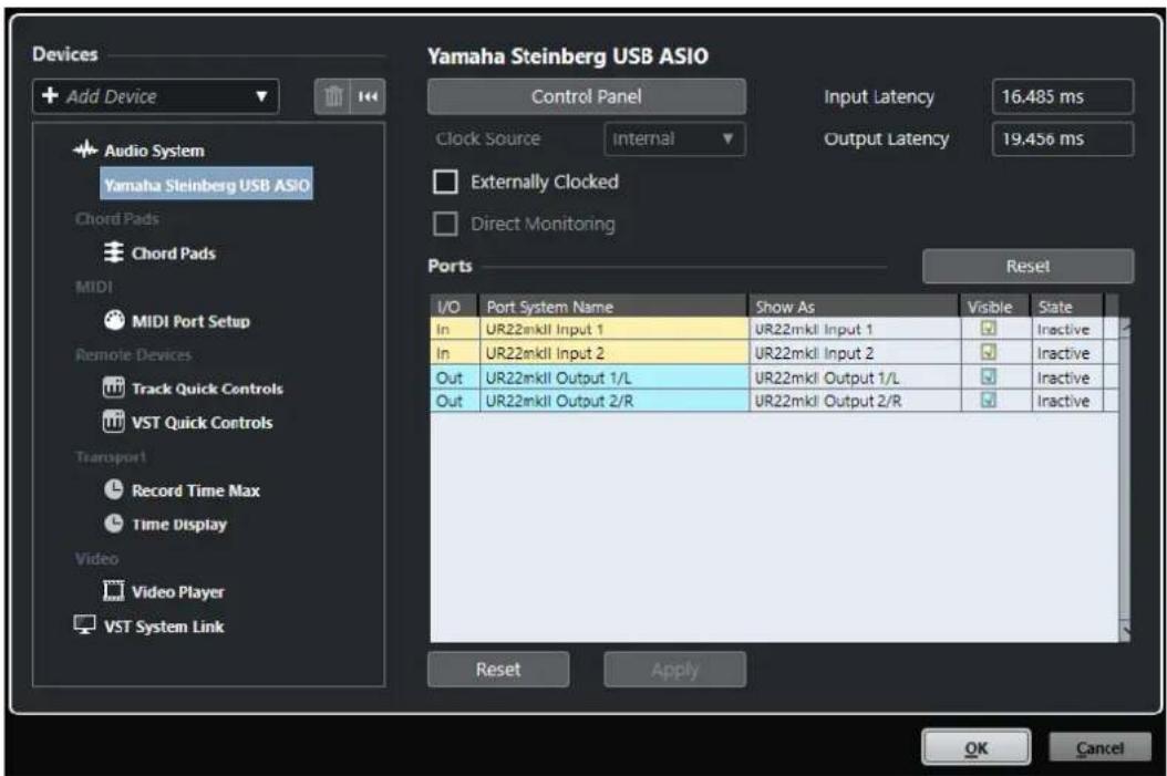 STEINBERG Cubase AI 11 - Page de configuration du pilote ASIO - 1
