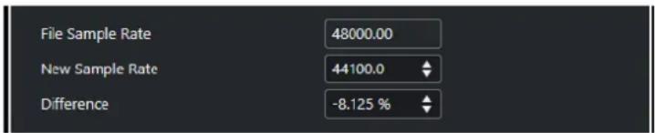 File Sample Rate 48000.00 New Sample Rate 44100.0 Difference -8.125 %