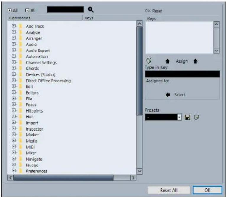 STEINBERG Cubase AI 11 - Boîte de dialogue Raccourcis clavier - 1