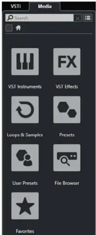 VSTi Media Search VST Instruments VST Effects Loops & Samples Presets User Presets File Browser Favorites