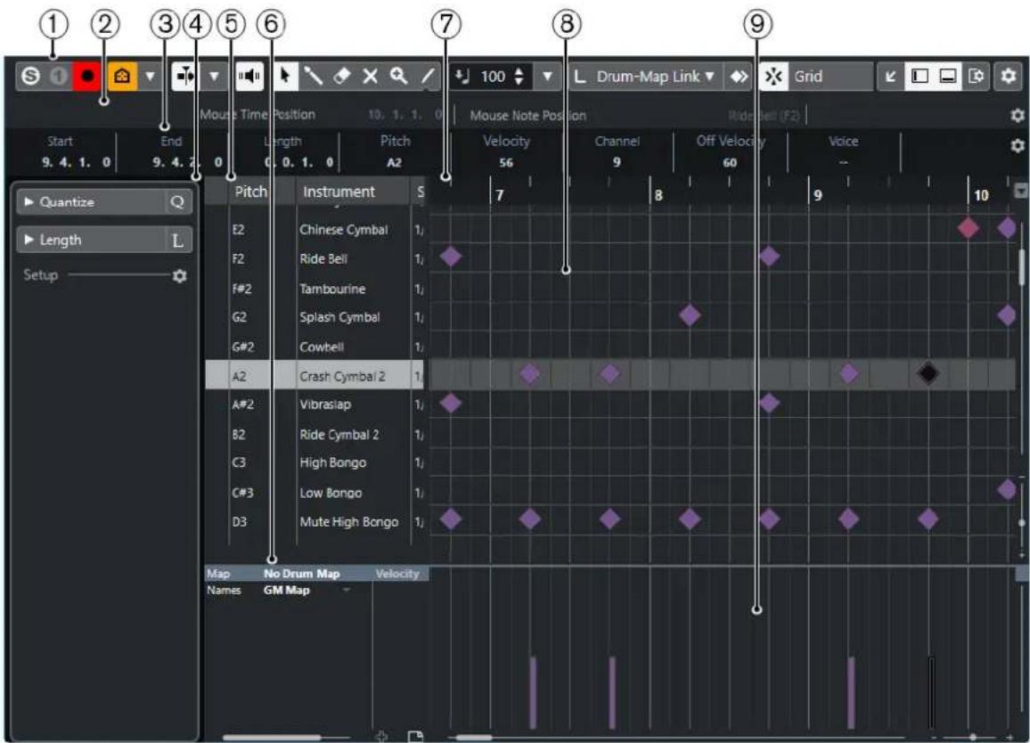 Start 9. 4. 1. 0 End 9. 4. 3. 0 Mount Time Position 10. 1. 1. 0 Length 0. 0. 1. 0 Pitch A2 Pitch Instrument Chinese Cymbal F2 F#2 G2 G#2 Crash Cymbal 2 Vibrasiap B2 C3 C#3 D3 High Bongo Low Bongo Mute High Bongo Map No Drum Map Velocity Names GM Map 100 100 L Drum-Map Link Ride Bell (F2) 7 8 9 10 Channel Off Velocity 60 Voice - 100 100 100 100 100 100 100 100 100 100 100 100 100