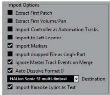 STEINBERG Cubase AI 11 - Options d'importation des fichiers MIDI - 1
