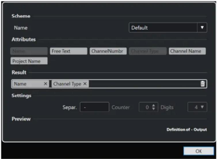 STEINBERG Cubase AI 11 - Boîte de dialogue Schéma de nom - 1