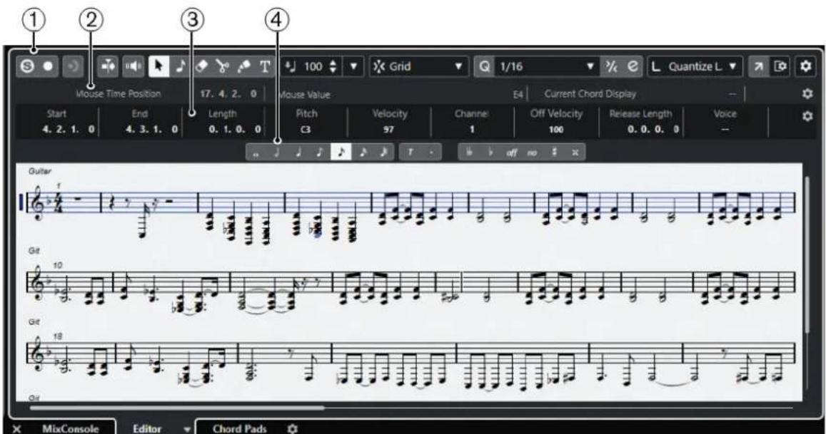 STEINBERG Cubase AI 11 - L'Éditeur de partitions dans la zone inférieure de la fenêtre Projet : - 1