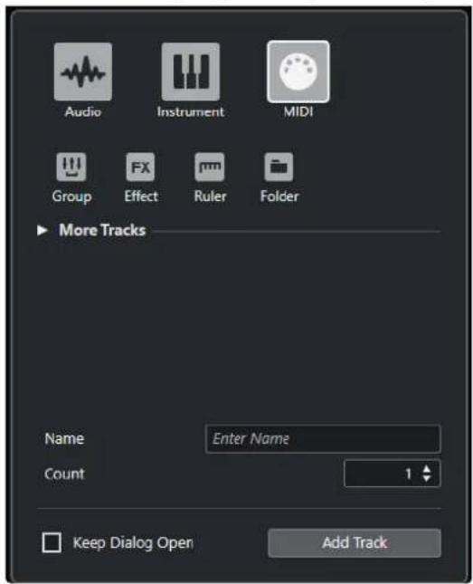STEINBERG Cubase AI 11 - Boîte de dialogue Ajouter une piste - MIDI - 1