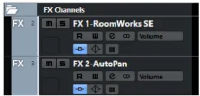 FX Channels FX 2 m s FX 1-RoomWorks SE R III Ø ∞ Volume -0- ◇ III FX 3 m s FX 2-AutoPan R III Ø ∞ Volume -0- ◇ III