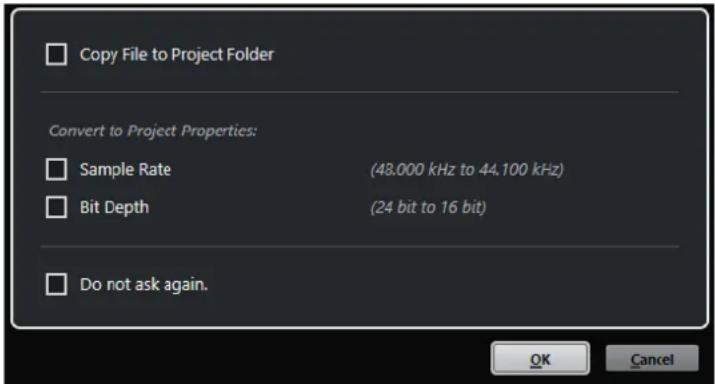 STEINBERG Cubase AI 11 - Boîte de dialogue Options d'import - 1