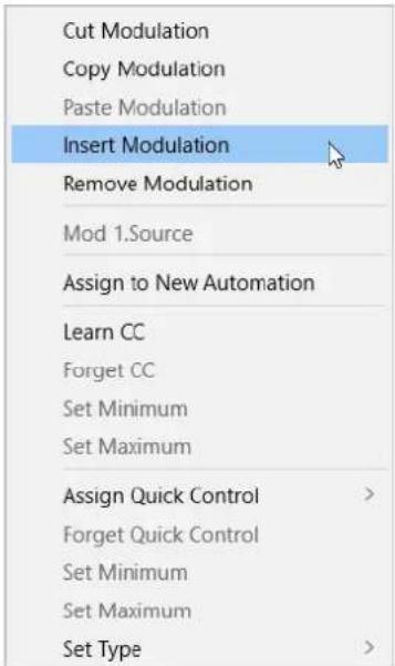 STEINBERG HALion Sonic 7 - Menu contextuel de la matrice de modulation - 1