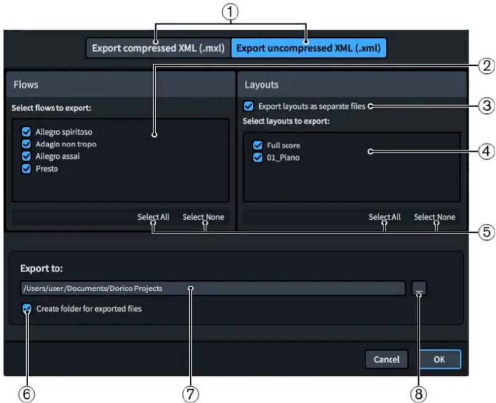 STEINBERG Dorico Elements 3.5 - Boîte de dialogue Exporter MusicXML - 1