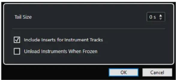 STEINBERG Cubase Pro 13 - Boîte de dialogue Geler voie - Options pour les instruments - 1