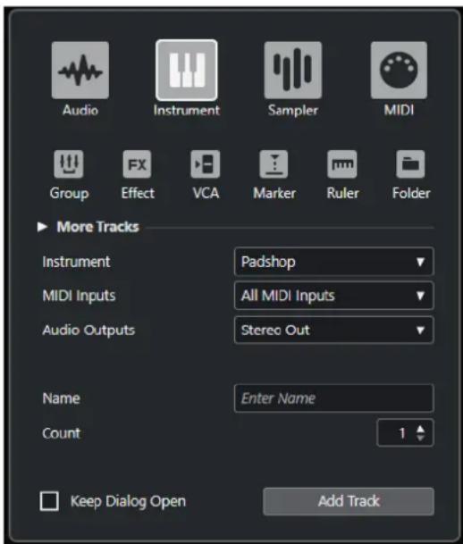 STEINBERG Cubase Pro 13 - Boîte de dialogue Ajouter une piste - Instrument - 1