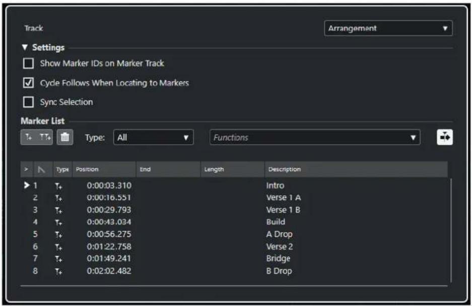 STEINBERG Cubase Pro 13 - Fenêtre Marqueurs - 1