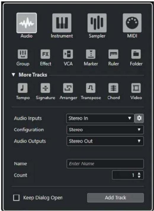 STEINBERG Cubase Pro 13 - Boîte de dialogue Ajouter une piste - 1