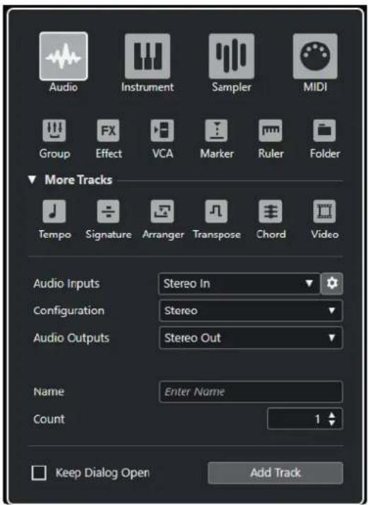 STEINBERG Cubase Pro 13 - Boîte de dialogue Ajouter une piste - Audio - 1