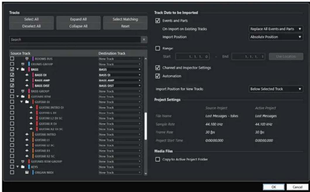 STEINBERG Cubase Pro 13 - Boîte de dialogue Options d'importation pour les pistes - 1