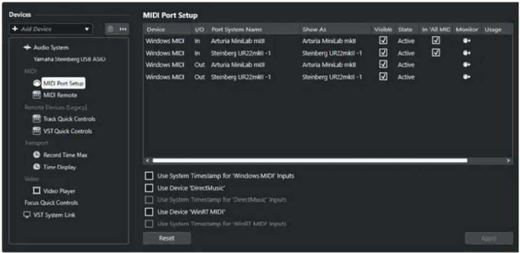 STEINBERG Cubase Pro 13 - Page Configuration des ports MIDI - 1