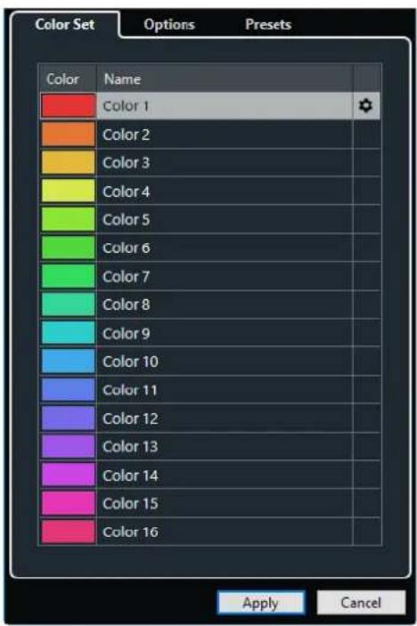 STEINBERG Cubase Pro 13 - Boîte de dialogue Configuration des couleurs du projet - 1