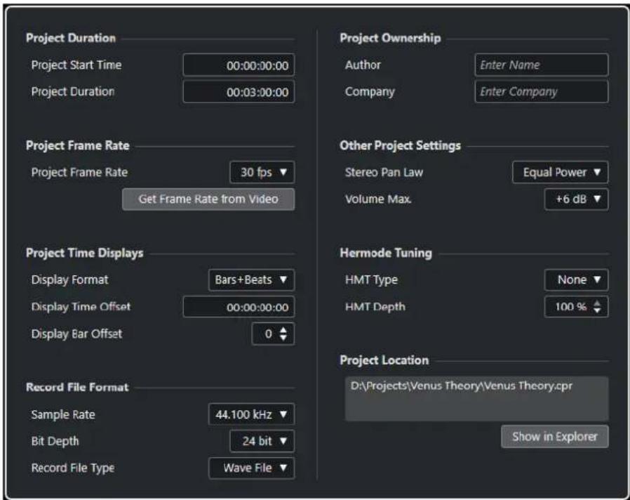 STEINBERG Cubase Pro 13 - Boîte de dialogue Configuration du projet - 1
