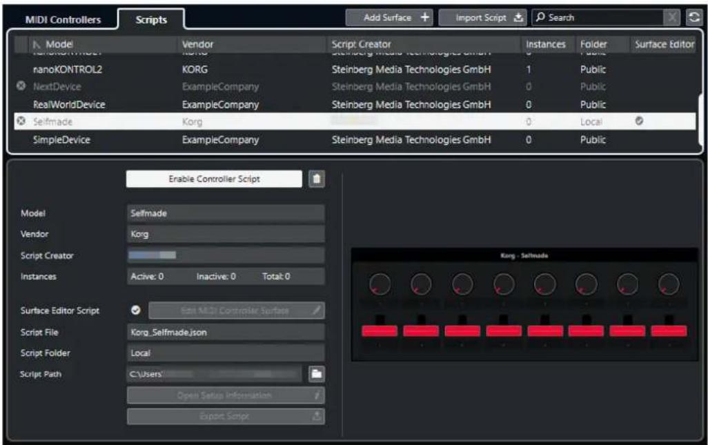 STEINBERG Cubase Pro 13 - Onglet Scripts du Gestionnaire MIDI Remote - 1