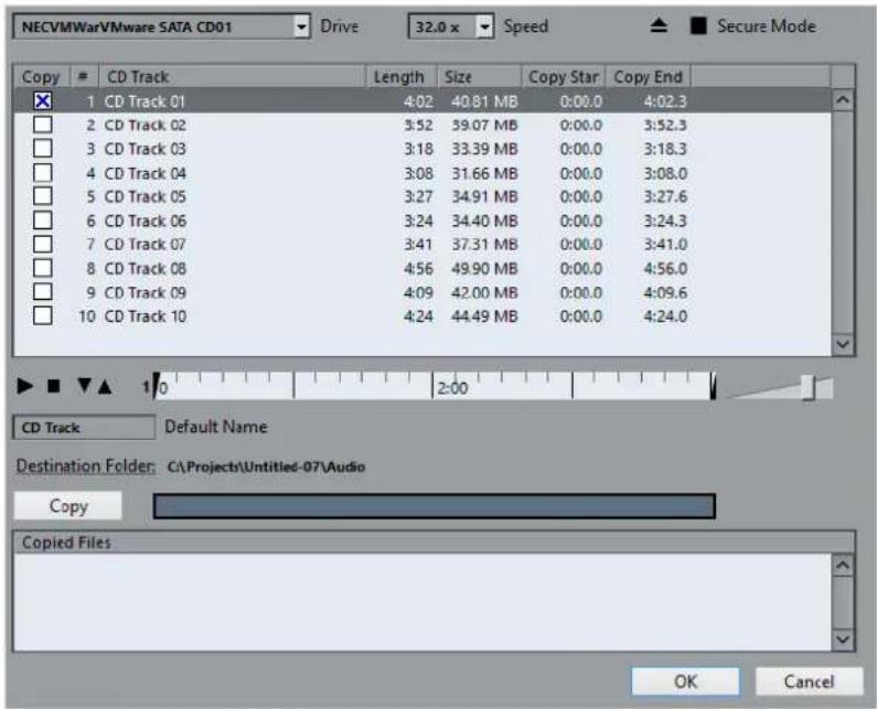 STEINBERG Cubase Pro 13 - Boîte de dialogue Importer du CD-audio - 1