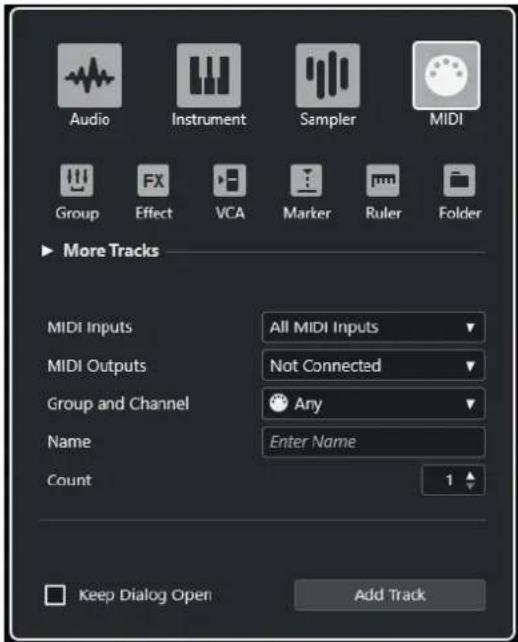 STEINBERG Cubase Pro 13 - Boîte de dialogue Ajouter une piste - MIDI - 1