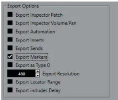 STEINBERG Cubase Pro 13 - Boîte de dialogue Options d'exportation pour les fichiers MIDI - 1