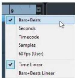 STEINBERG Cubase Pro 13 - Menu Format d'affichage de règle - 1