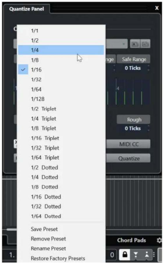 STEINBERG Cubase Pro 13 - Préréglages de quantification - 1