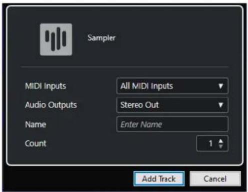 STEINBERG Cubase Pro 13 - Boîte de dialogue Ajouter une piste - Échantillonneur - 2