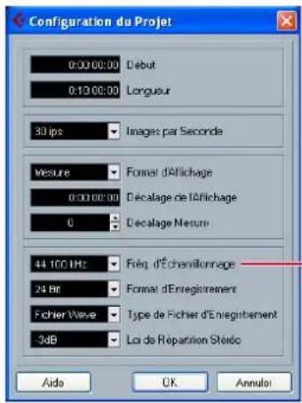 STEINBERG MR816X - - Pour modifier la fréquence d'échantillonnage : Sélectionnez [Projet] → [Configuration du Projet] pour ouvrir la boîte de dialogue Configuration du Projet. Après avoir effectué le réglage, cliquez sur [OK] pour fermer la boîte de dialogue. Selon le réglage effectué ici, la fréquence d'échantillonnage du MR816 CSX/MR816 X sera modifiée automatiquement. - 1