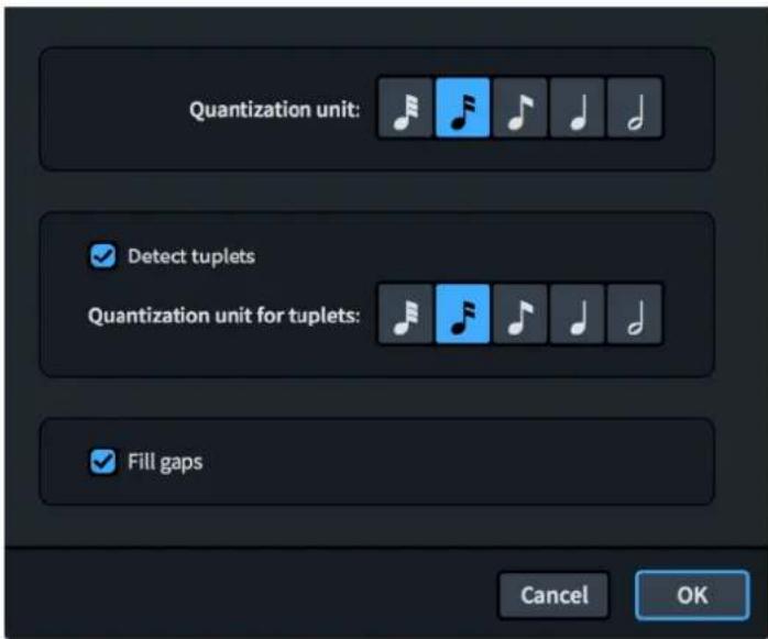 STEINBERG Dorico SE 3 - Boîte de dialogue Options de quantification MIDI - 1