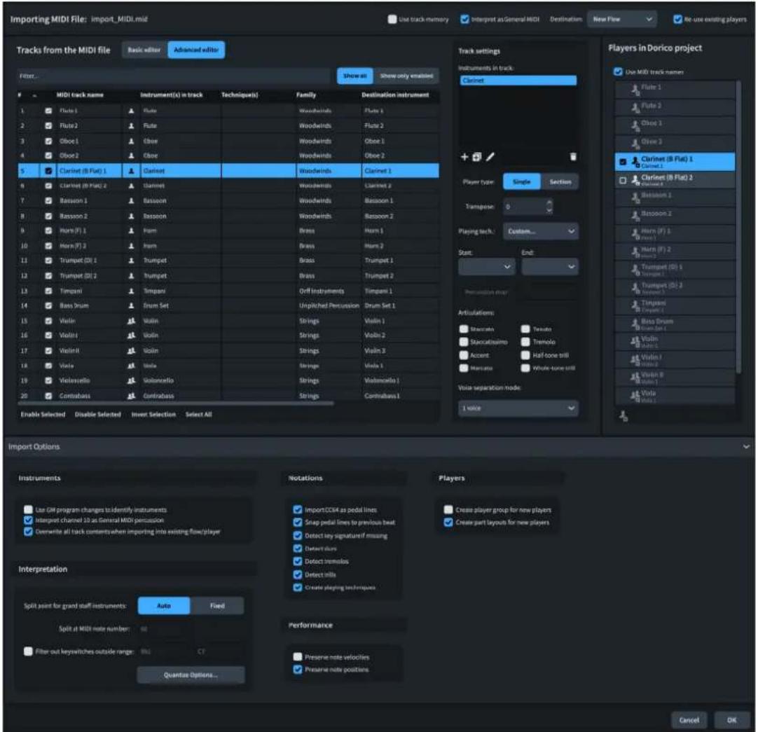 STEINBERG Dorico Elements 4 - Boîte de dialogue Options d'importation MIDI - 1