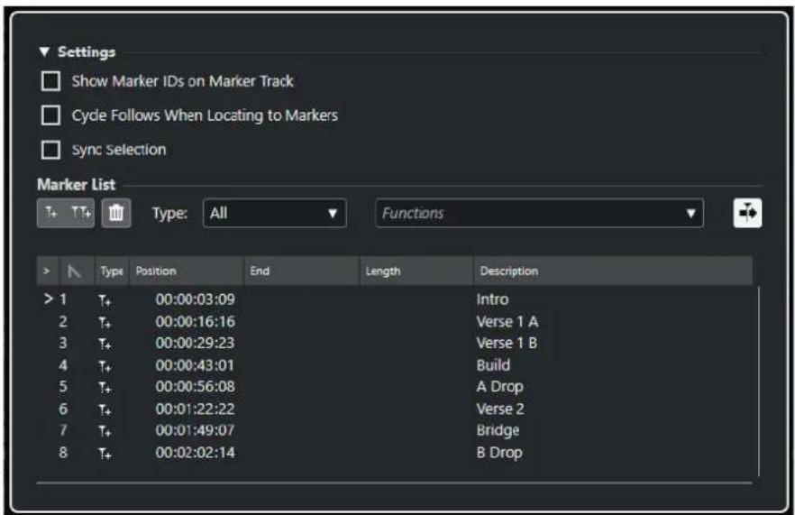 STEINBERG Cubase Artist 13 - Fenêtre Marqueurs - 1