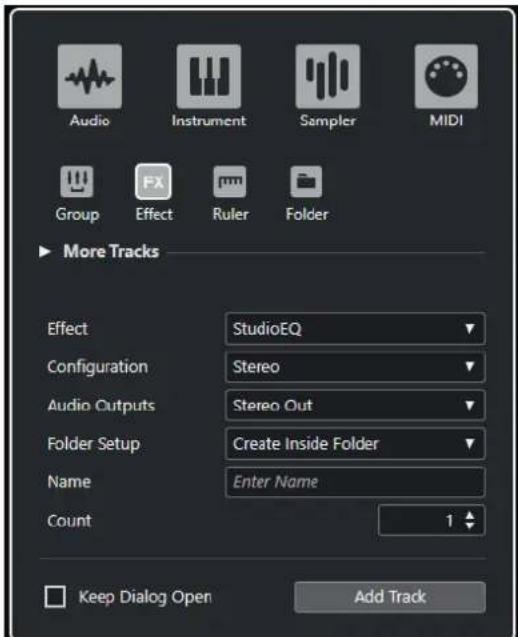 STEINBERG Cubase Artist 13 - Boîte de dialogue Ajouter une piste - Effet - 1