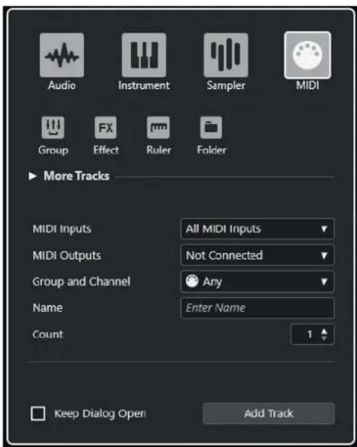 STEINBERG Cubase Artist 13 - Boîte de dialogue Ajouter une piste - MIDI - 1