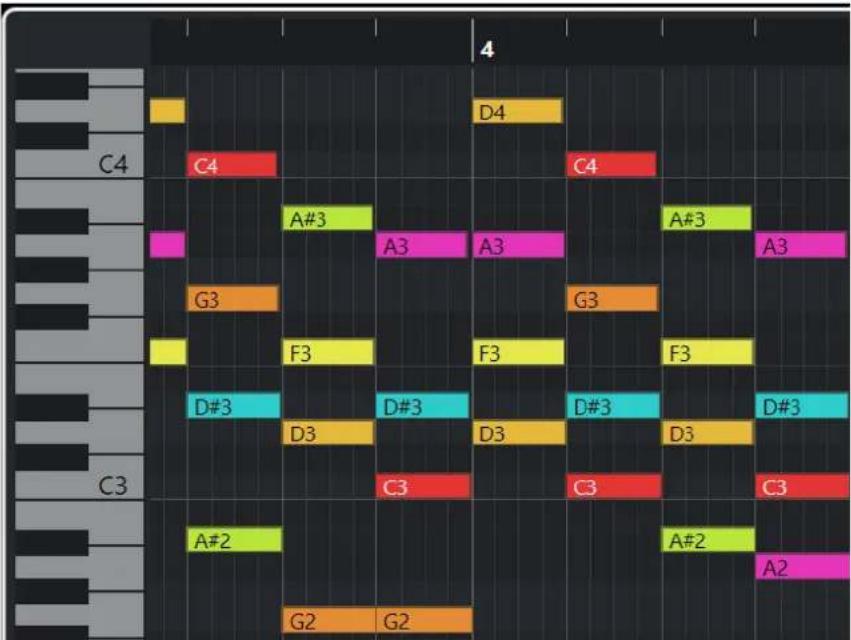 STEINBERG Cubase Artist 13 - Affichage des notes de l'Éditeur clavier - 1