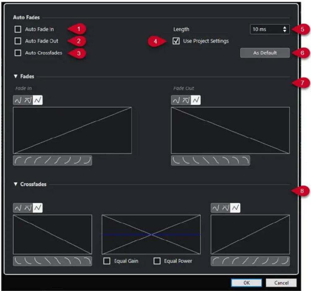 STEINBERG Cubase Artist 13 - Boîte de dialogue Fondus automatiques - 1