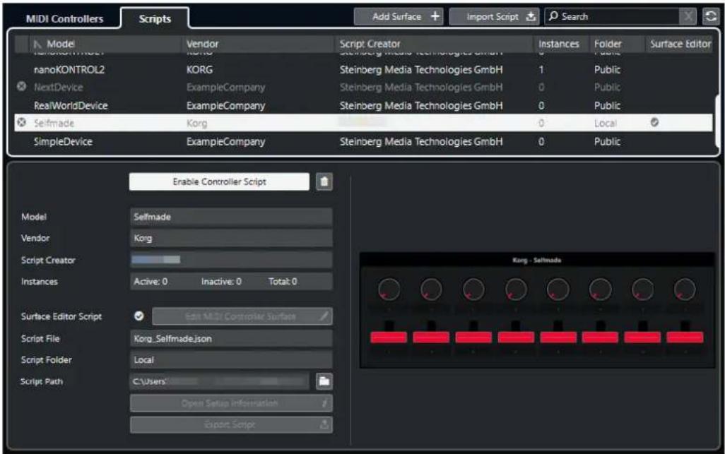 STEINBERG Cubase Artist 13 - Onglet Scripts du Gestionnaire MIDI Remote - 1