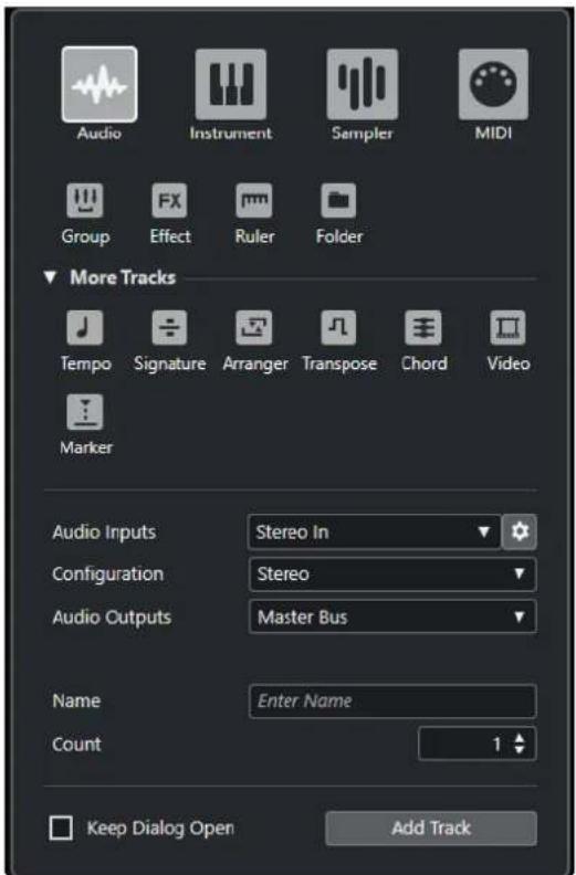 STEINBERG Cubase Artist 13 - Boîte de dialogue Ajouter une piste - Audio - 1