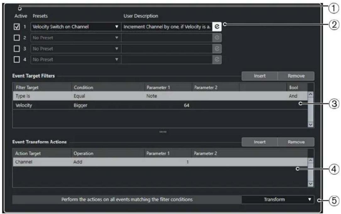STEINBERG Cubase Artist 13 - Vue d'ensemble de la fenêtre Transformateur d'entrée de piste - 1